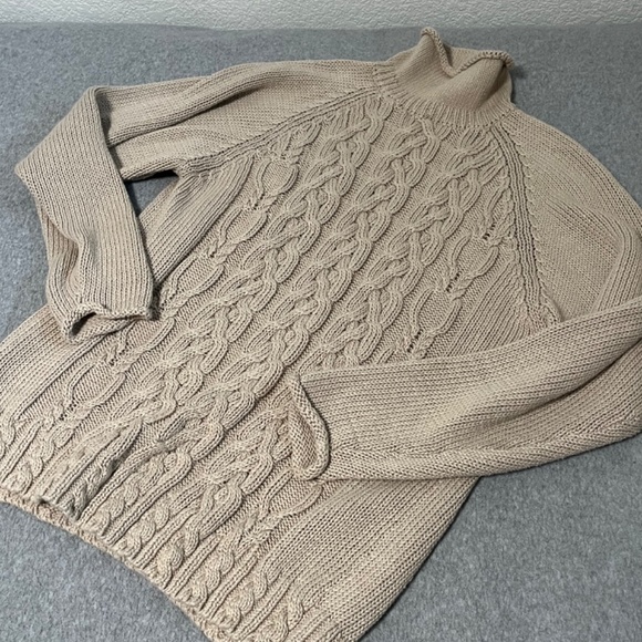 Vintage Rolled Turtleneck Sweater Womens Small Cable Knit Fisherman Preppy A… - Picture 9 of 9